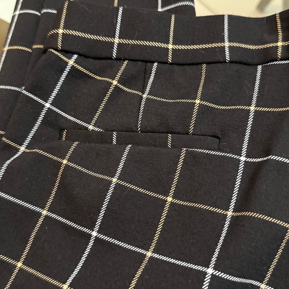 Amanda + Chelsea SZ 4 Black with Yellow & White Windowpane Print Ankle Trousers - Picture 8 of 13